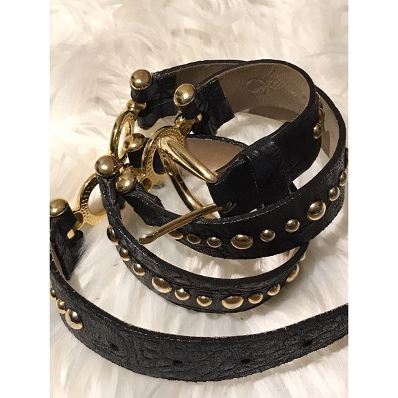 Stunning Hyde Collection Metallic Snakeskin Belt w. Golden Studs and Rings Sz M main image 9